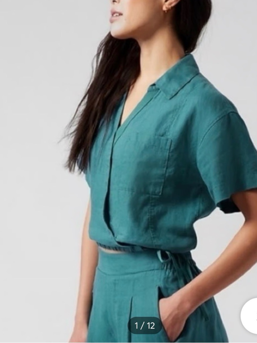 100% Linen Athleta Teal Button Down Shirt